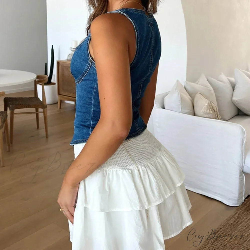 Denim Square Neck Crop Top croptop-250223