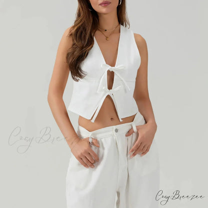 Denim Tie-Up Jean Crop Top white / S croptop-250223