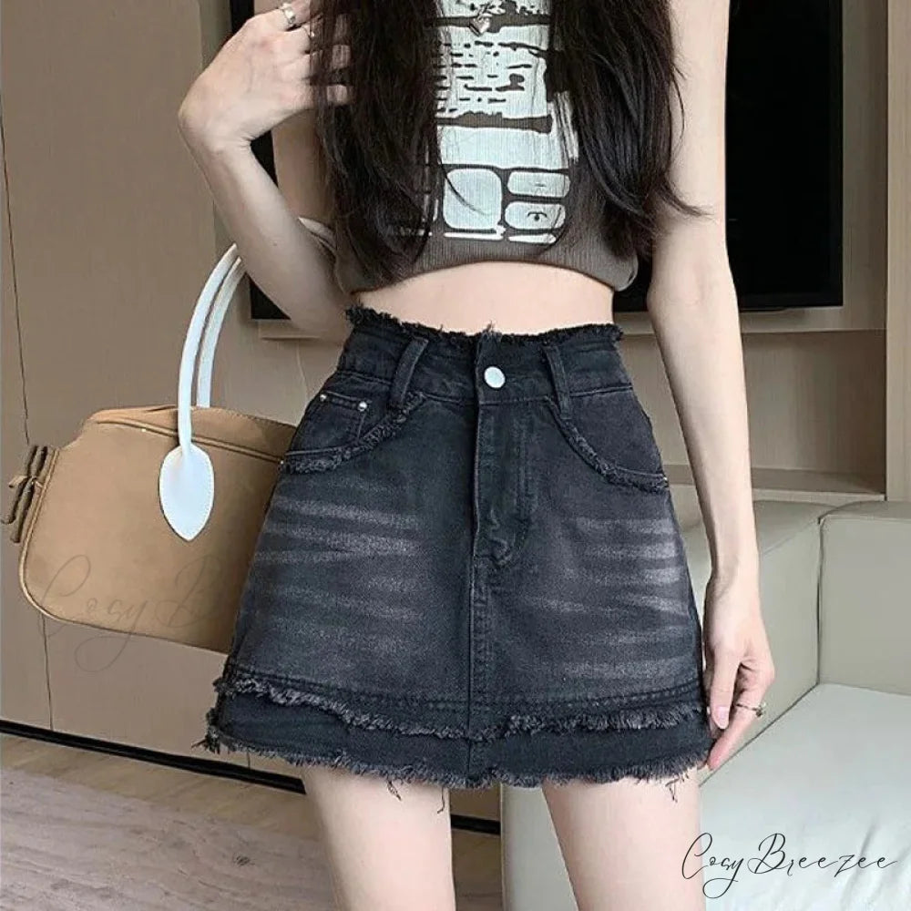 Denim Vintage A-line Y2K Patchwork Retro Skirt