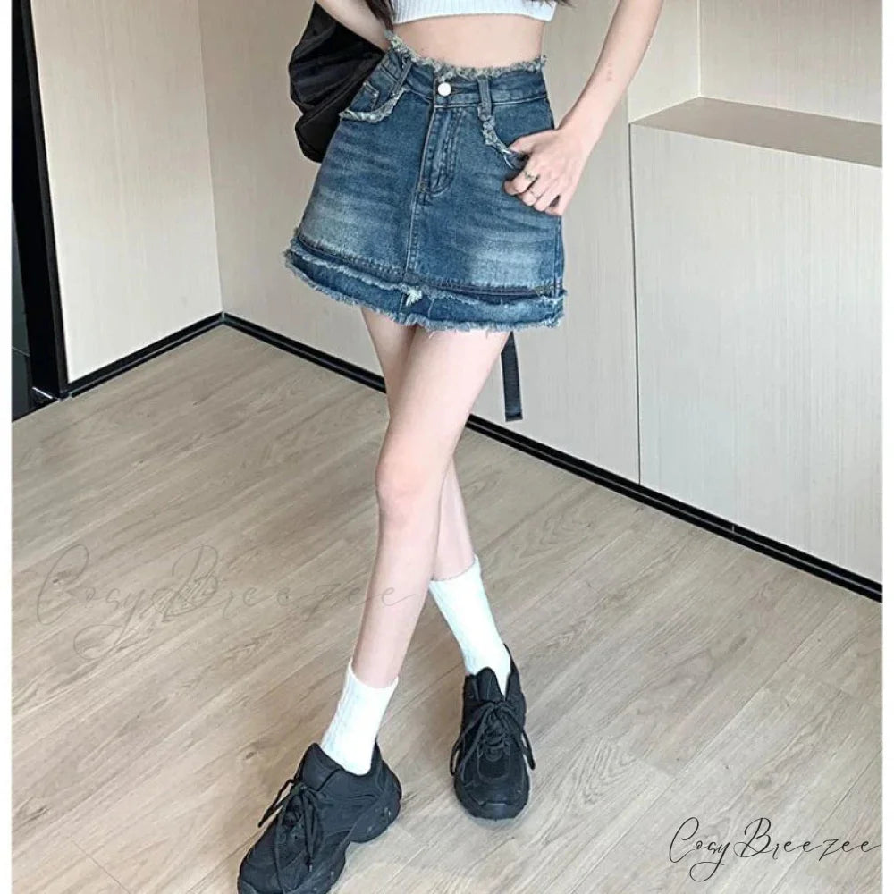 Denim Vintage A-line Y2K Patchwork Retro Skirt