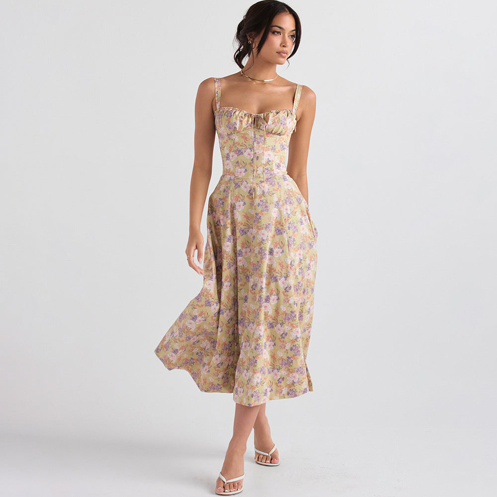 Laura Floral Print Sexy Midi Dress