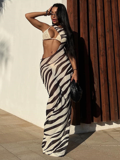 Vicki Zebra Print Beach Maxi Dress