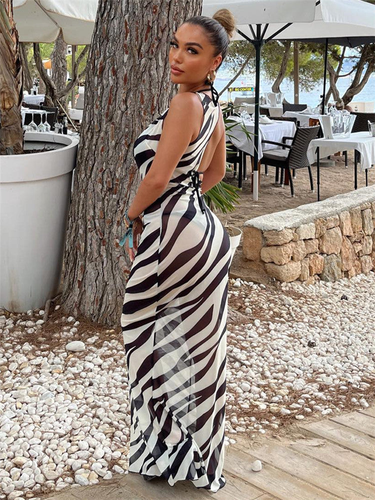 Vicki Zebra Print Beach Maxi Dress