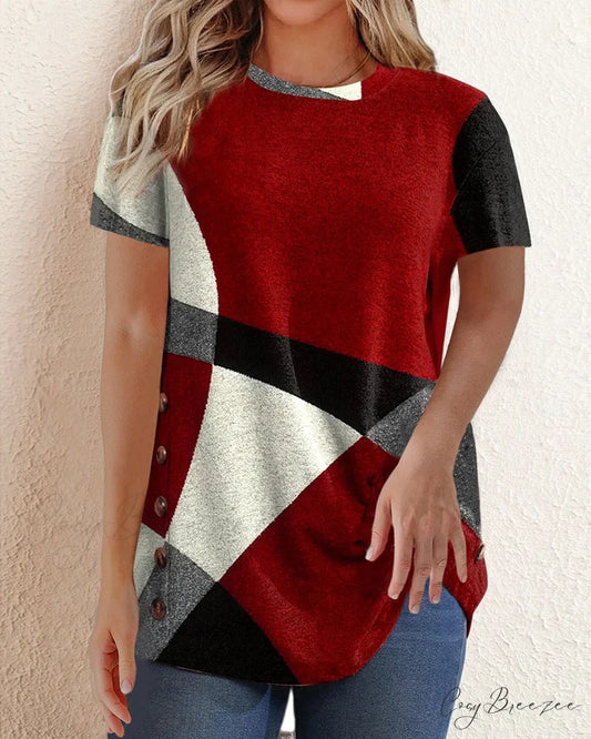 Design Geometric Contrast T-shirt Red / S