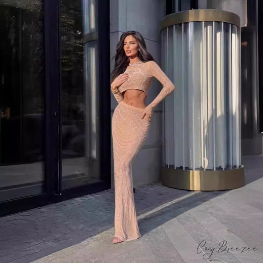 Designer Elegant Strapless Formal Dress apricot / S promdress-250223