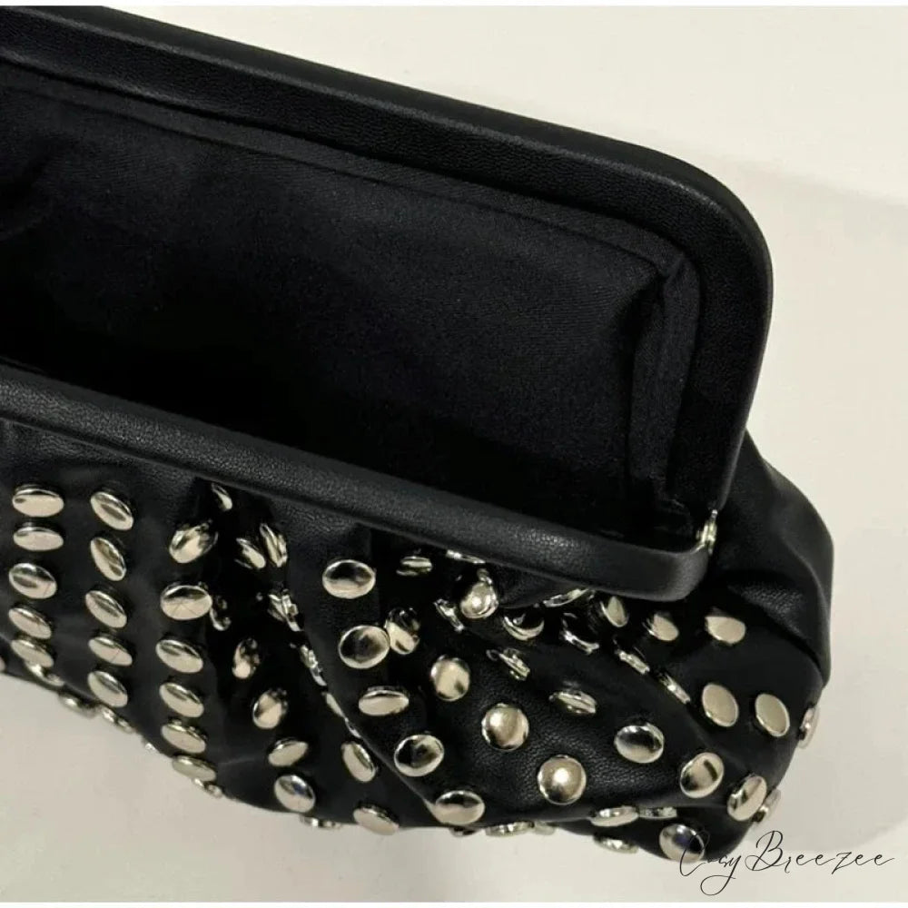 Designer Rivets Black Clutch wristlet-250126