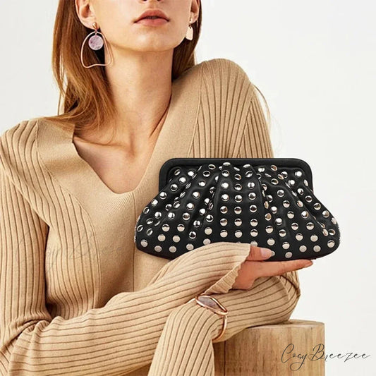 Designer Rivets Black Clutch wristlet-250126