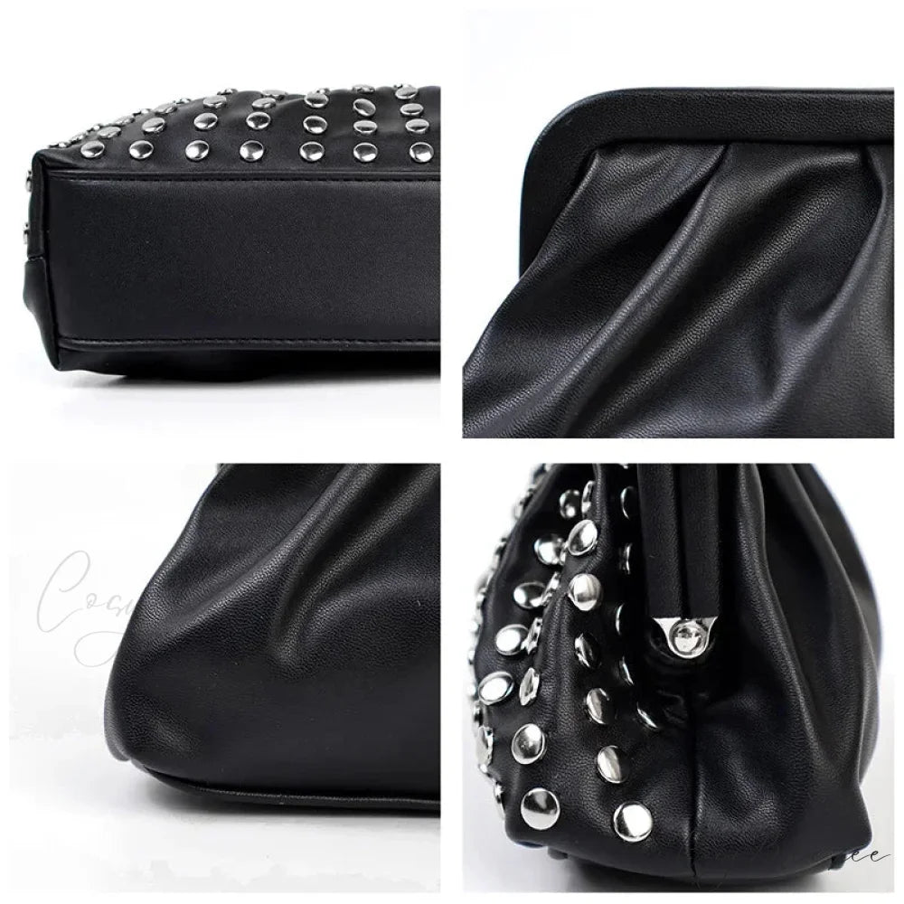 Designer Rivets Black Clutch wristlet-250126