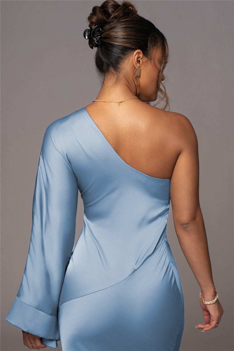 Valerie Satin One Shoulder Sexy Maxi Dress