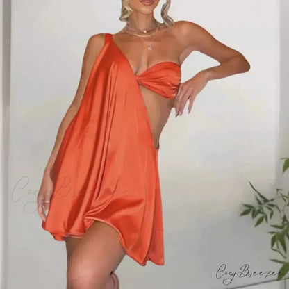 Diagonal Shoulder Sheer Mini Dress minidress-250223