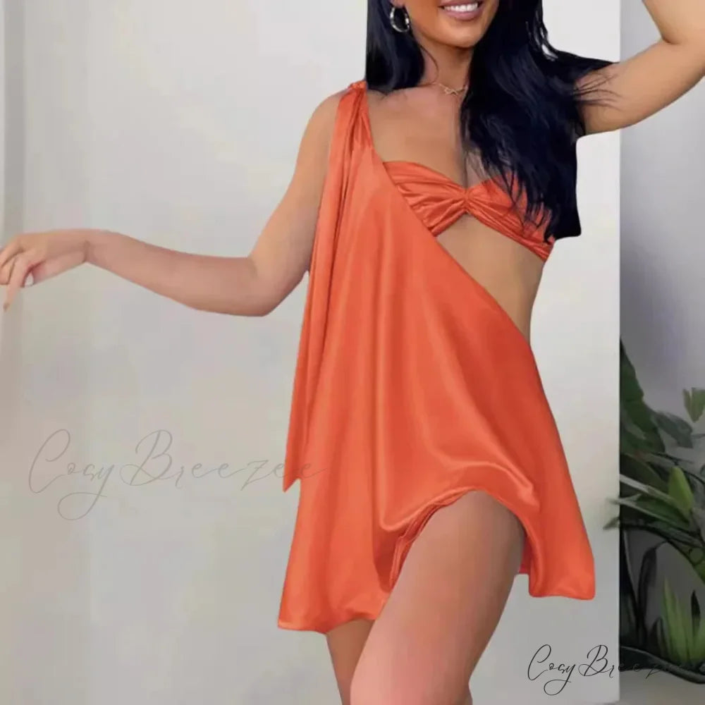 Diagonal Shoulder Sheer Mini Dress minidress-250223