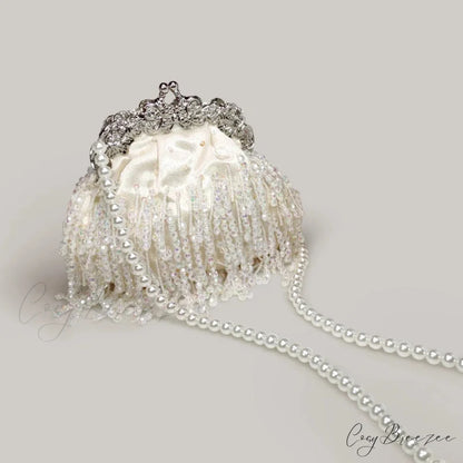 Diamond Bead Crystal Evening Clutch Ivory clutchbag-250126