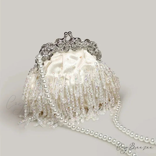 Diamond Bead Crystal Evening Clutch Ivory clutchbag-250126