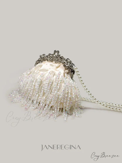Diamond Bead Crystal Evening Clutch Ivory clutchbag-250126