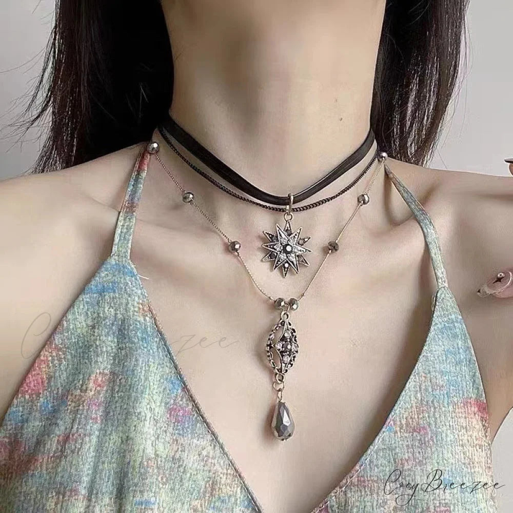 Diamond Crystal Long Chain Vintage Bohemian Necklace SILVER