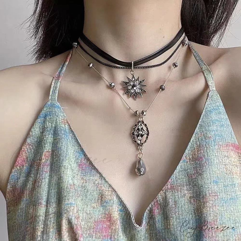 Diamond Crystal Long Chain Vintage Bohemian Necklace SILVER