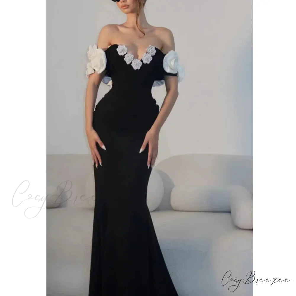 Diamond Flowers Off-The-Shoulder Party Dress