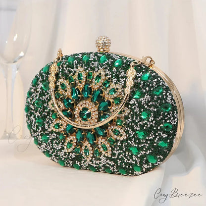 Diamond Luxury Crystal Wedding Party Purse Green clutchbag-250126
