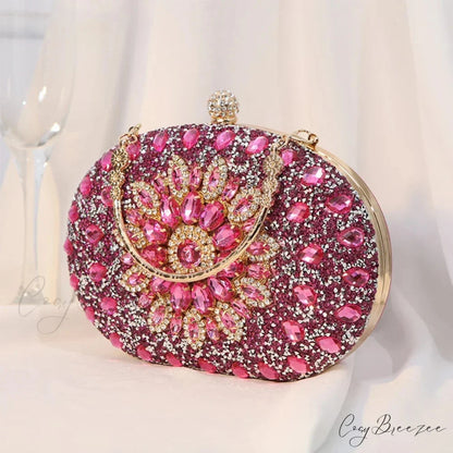 Diamond Luxury Crystal Wedding Party Purse Rose Red clutchbag-250126