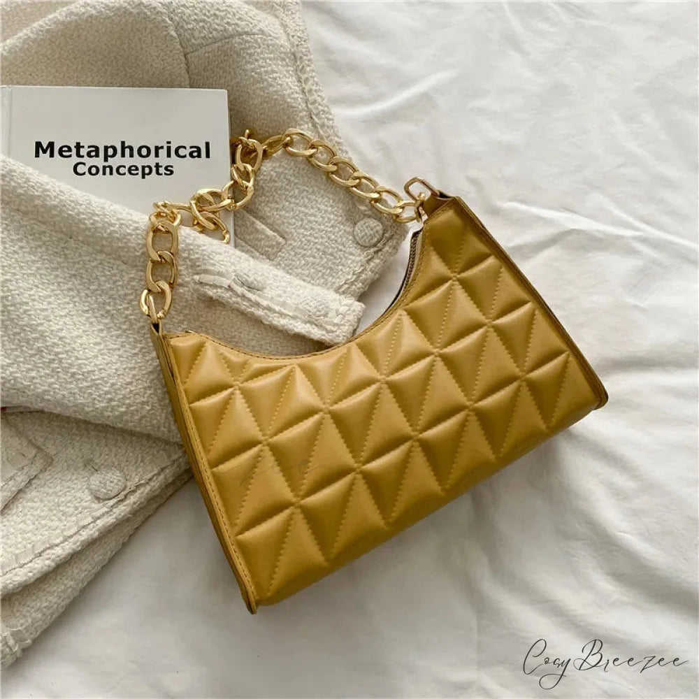 Diamond Pattern PU Leather Chain Shoulder Bag Beige handbag-250126