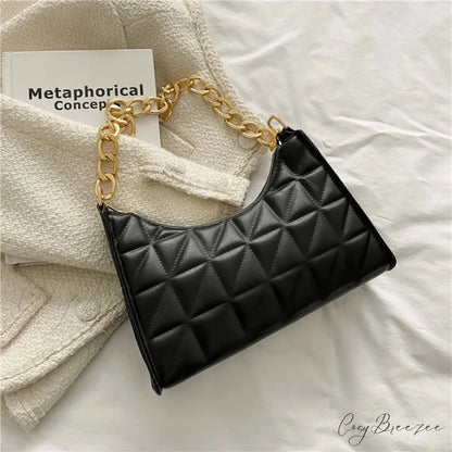 Diamond Pattern PU Leather Chain Shoulder Bag Black handbag-250126