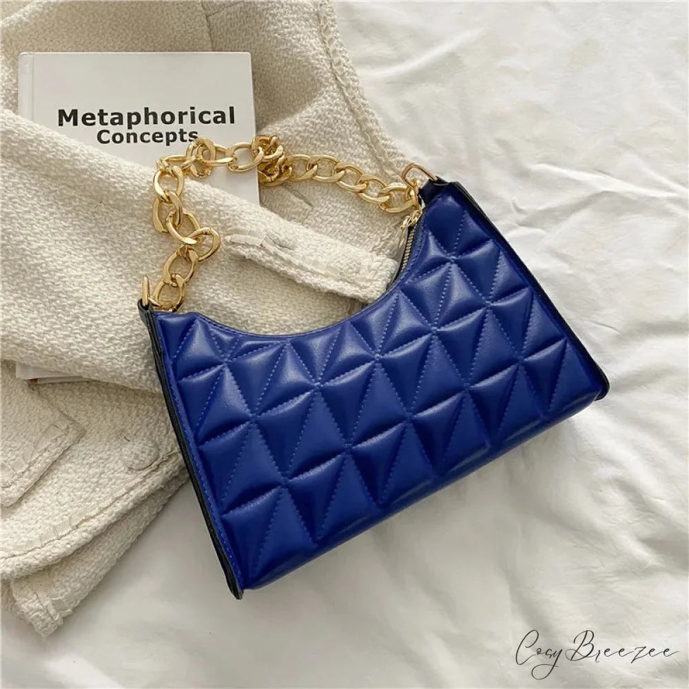 Diamond Pattern PU Leather Chain Shoulder Bag Blue handbag-250126