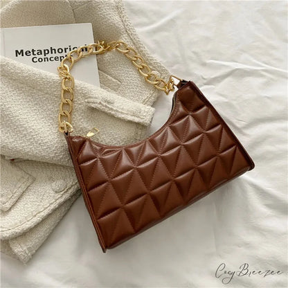 Diamond Pattern PU Leather Chain Shoulder Bag Brown handbag-250126