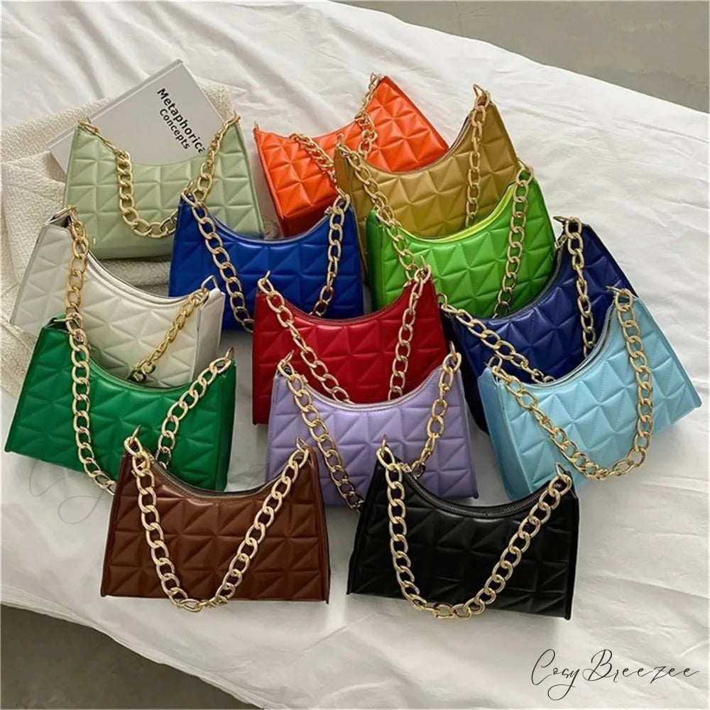 Diamond Pattern PU Leather Chain Shoulder Bag handbag-250126