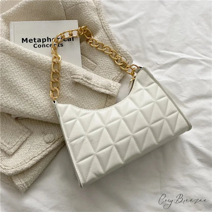 Diamond Pattern PU Leather Chain Shoulder Bag White handbag-250126