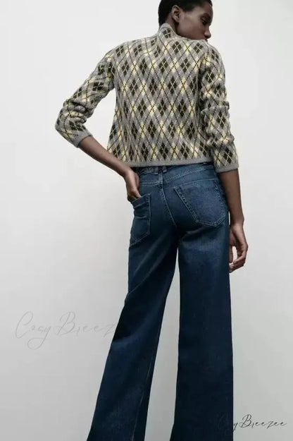 Diamond Pattern Round Neck Knitted Cardigan cardigans-241228