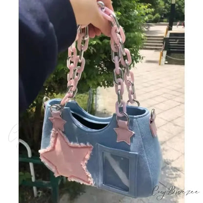 Diamond Silver Leather Crossbody Light Blue shoulder-250126