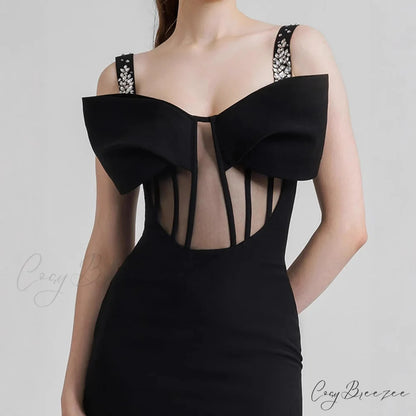 Diamond Strap Bow Slit Elegant Prom Dress promdress-250223