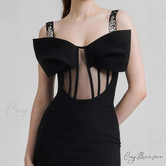 Diamond Strap Bow Slit Elegant Prom Dress promdress-250223