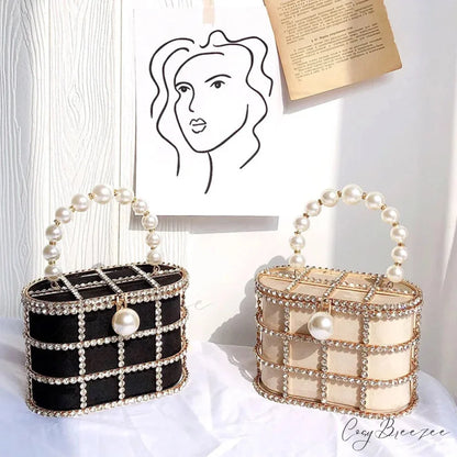 Diamonds Basket Clutch Luxury Pearl Beaded Wedding Party Evening Bag clutchbag-250126