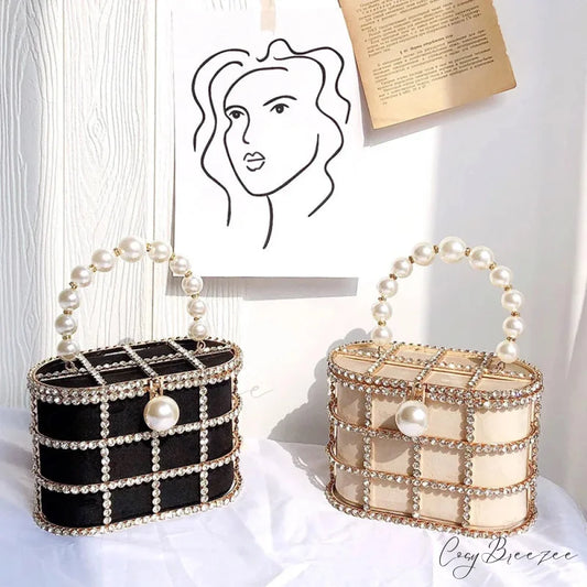 Diamonds Basket Clutch Luxury Pearl Beaded Wedding Party Evening Bag clutchbag-250126