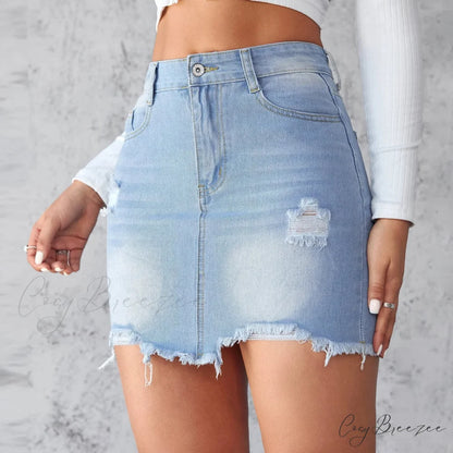 Distressed Raw Edge A-Line Skirt skirts-250223