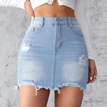 Distressed Raw Edge A-Line Skirt skirts-250223