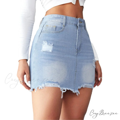 Distressed Raw Edge A-Line Skirt skirts-250223