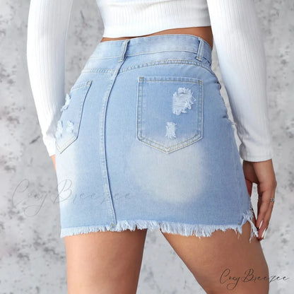 Distressed Raw Edge A-Line Skirt skirts-250223