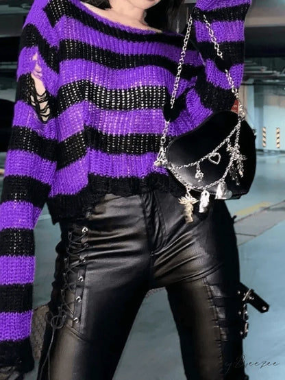 Distressed Stripe Graceful Longline Sweater