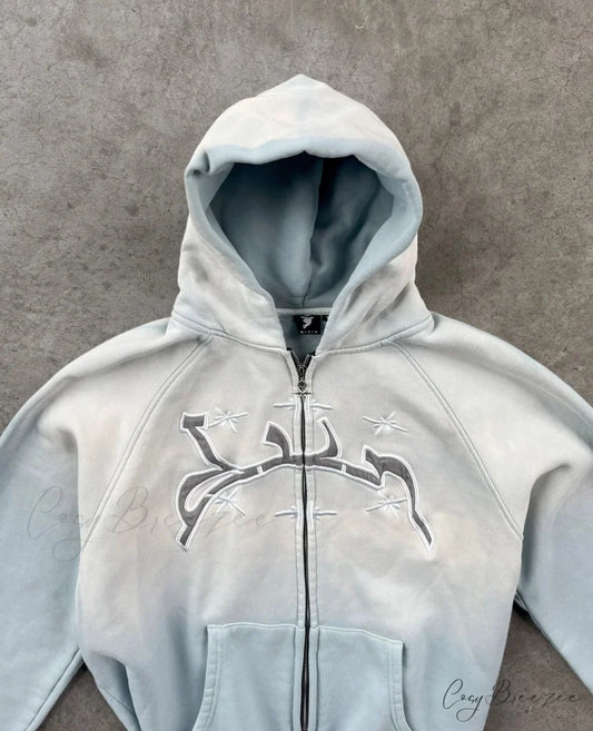 Divin Embroidery Zip-Up Hoodie grey 2 / M hoodies-241228