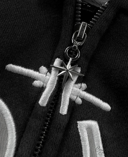 Divin Embroidery Zip-Up Hoodie hoodies-241228