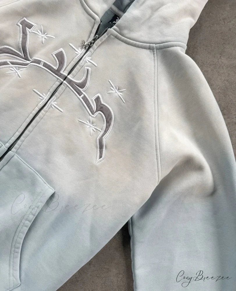 Divin Embroidery Zip-Up Hoodie hoodies-241228
