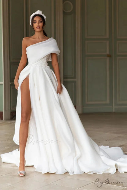 Divine Inspiration Graceful Off-the-Shoulder Wedding Dress White / 2