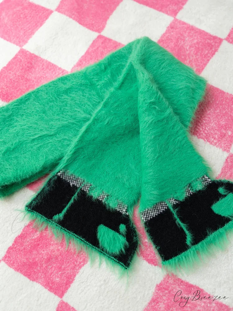 Dog Jacquard Knitted Winter Scarf Green / One Size scarf-241228