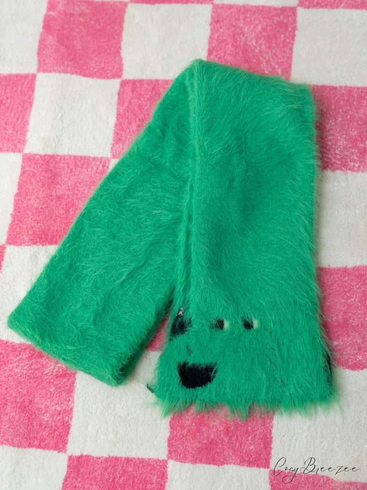 Dog Jacquard Knitted Winter Scarf Green / One Size scarf-241228