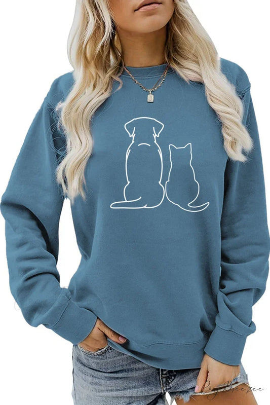 Dog & Kitty Graphic Sweatshirt Blue / S