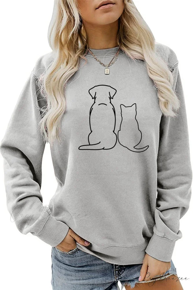 Dog & Kitty Graphic Sweatshirt Grey / S