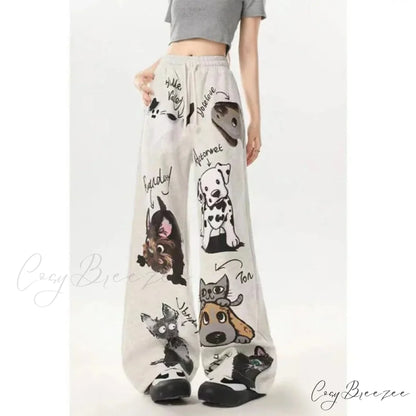 Dog Pattern Street Relaxed Pants pants-241228