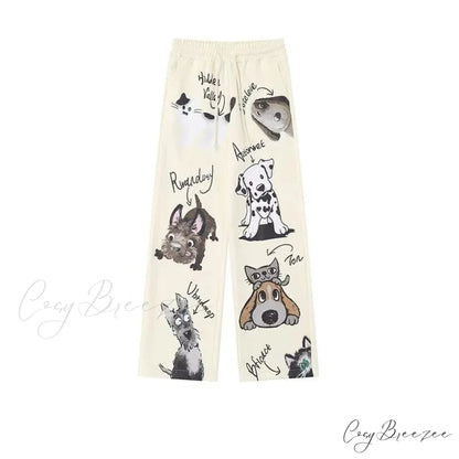 Dog Pattern Street Relaxed Pants APRICOT / M (38-48KG) pants-241228